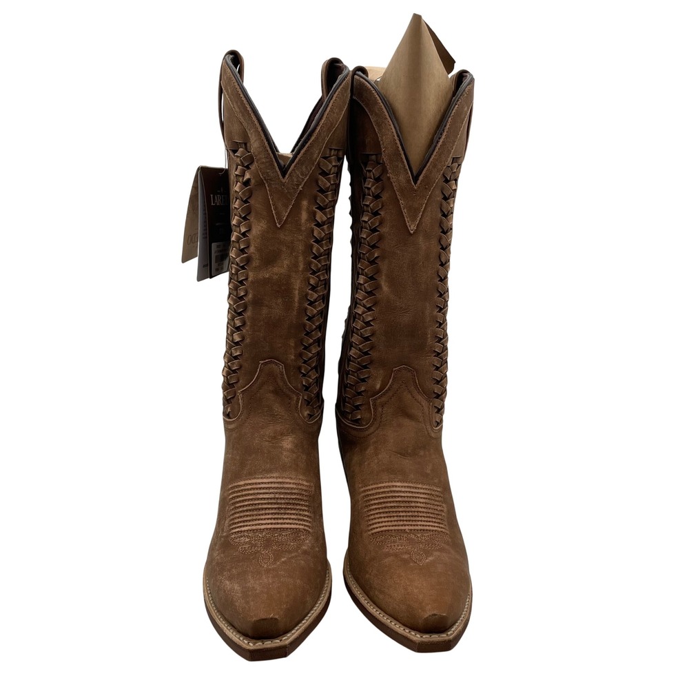 NEW $175 Laredo Ashlee Snip Toe Boots Tan Braided Leather Western Women 10 Brown - Picture 2 of 7